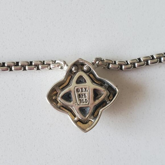 David Yurman Onyx Quatrefoil Sterling Silver & Gold Pendant Necklace 16in - Picture 6 of 7